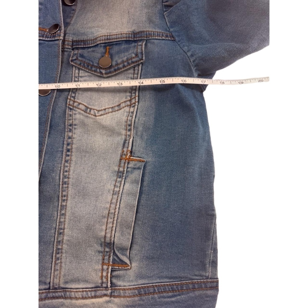 Vetinee Jacket Womens Cropped Blue Denim 3/4 Sleeve Puff Distressed Faded - Picture 12 of 16